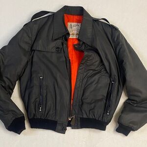 Vintage London Fog Charcoal Bomber Jacket with Bright Orange Interior